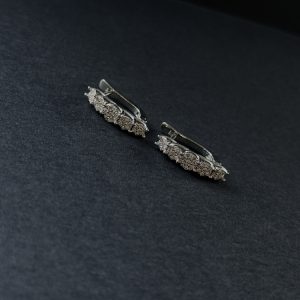 Сережки 5 квітів з білого золота з діамантами