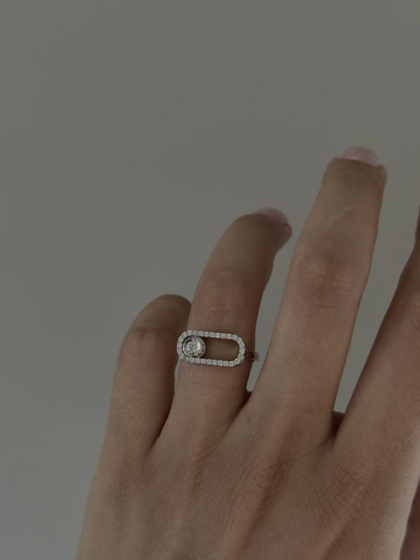 Каблучка з білого золота овал в стилі "Bvlgari" з діамантами - Зображення 4