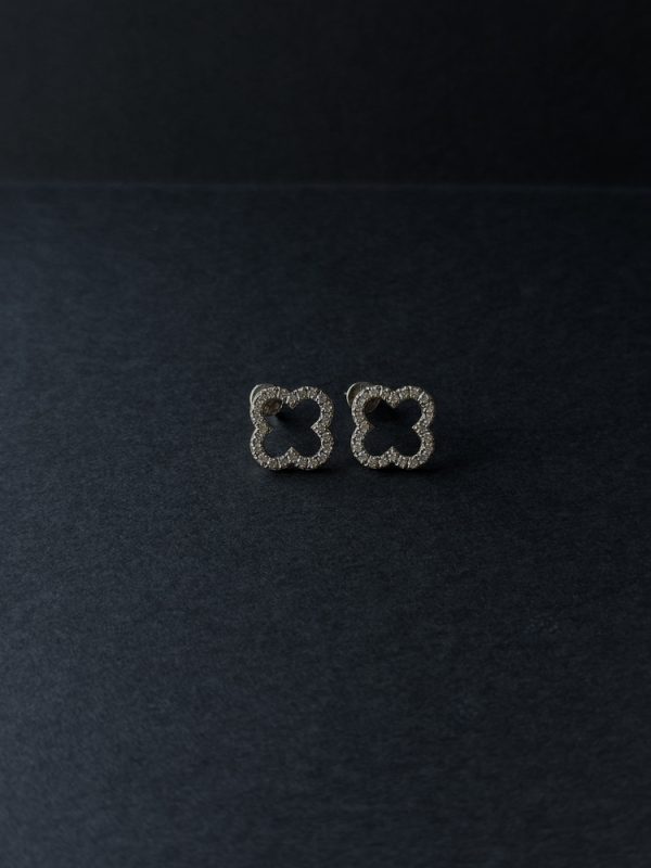 Сережки в стилі "Cartier" Конюшина з білого золота з діамантами - Зображення 6
