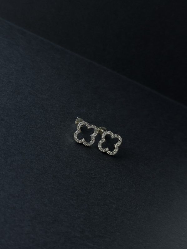 Сережки в стилі "Cartier" Конюшина з білого золота з діамантами - Зображення 4