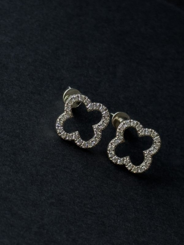 Сережки в стилі "Cartier" Конюшина з білого золота з діамантами - Зображення 2