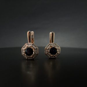 Сережки золоті з сапфірами та діамантами