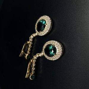 Сережки золоті з діамантами та смарагдами